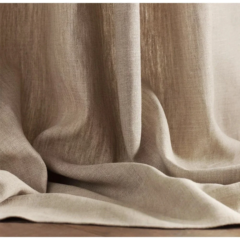 Restoration Hardware Belgian Textured Linen Drapery Pole Top CHOCOLATE 100x108